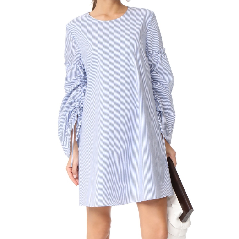 TIBI Satin Poplin trapeze Dress ELLIOT STRIPE Blue - Picture 8 of 8